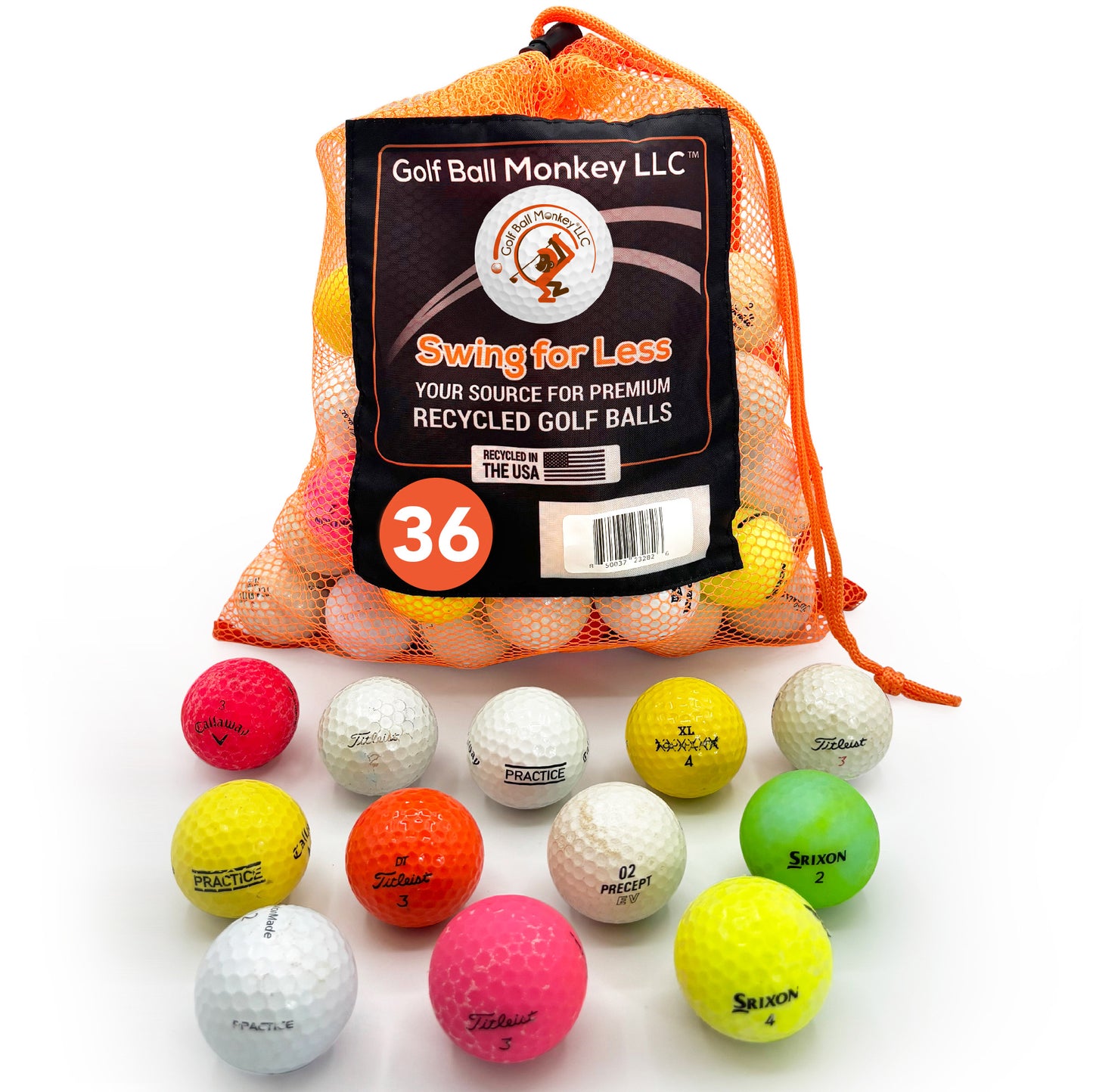 Golf Ball Monkey Cheap Assorted Recycled Hit Away Golf Balls Bulk - 100 Hit Away Golf Balls - Assorted Color Golf Balls - includes - Golf Balls, 15 Golf Ball tees and Mesh Carrying Bag