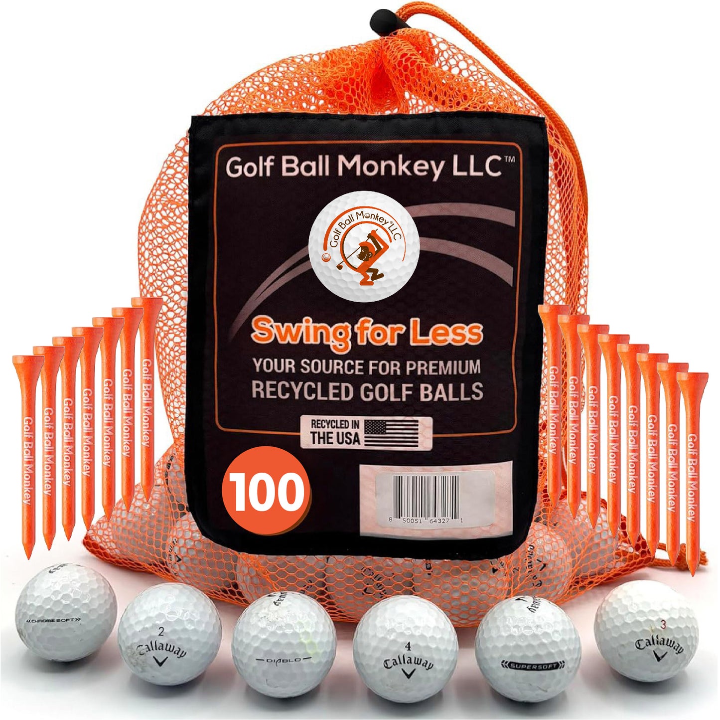Golf Ball Monkey Cheap Recycled Golf balls for Callaway Golf Balls Mix 50 3A/Good Callaway Supersoft, Superhot, Warbirds, Diablo, Chromesoft & Hex Tour Soft w/ 15 Tees and Mesh Bag