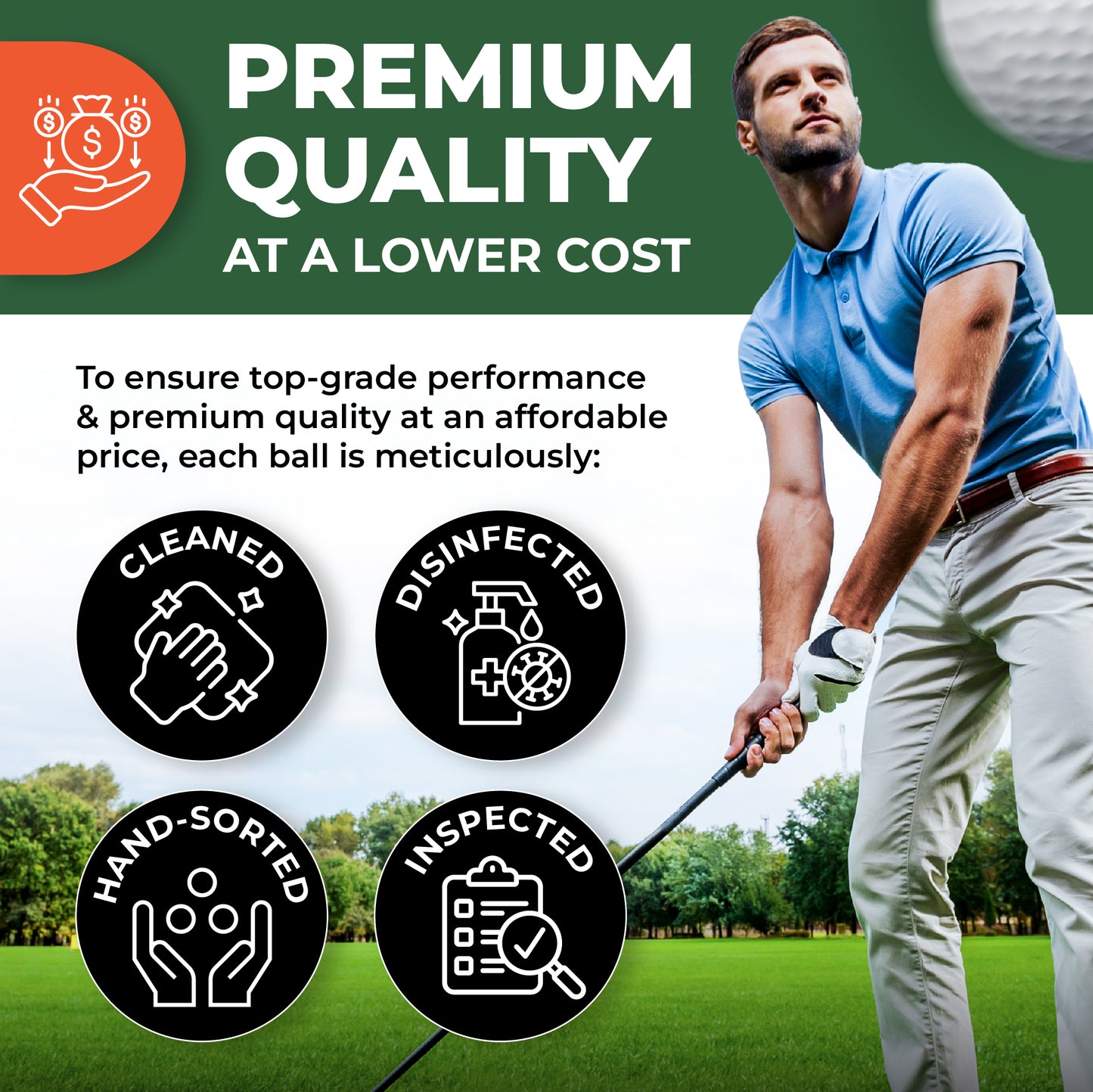 Golf Ball Monkey Cheap Recycled Golf Balls for Srixon Mix White - for Srixon Z Star, for Srixon Soft Feel, for Srixon Q Star & Marathon Golf Balls (100-4A/3A Condition) w/ 15 Tees and Mesh Bag