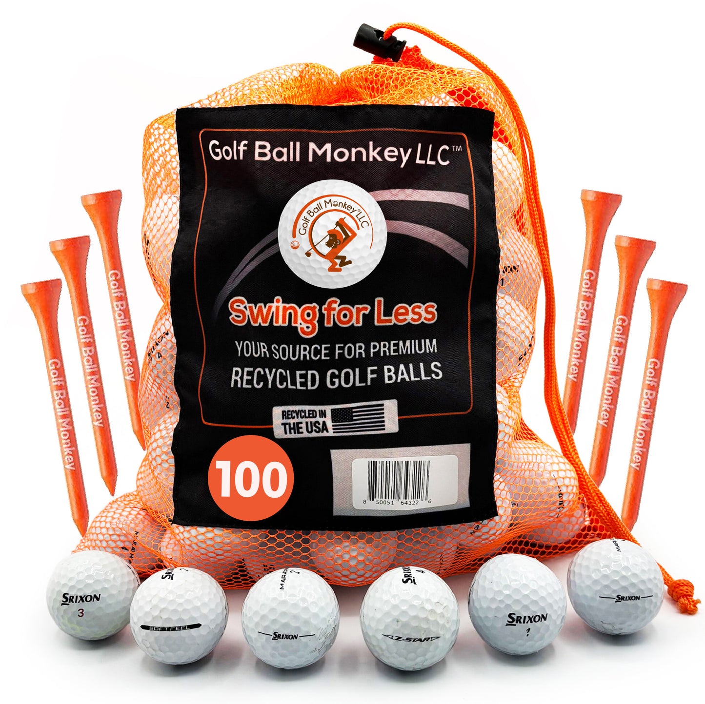 Golf Ball Monkey Cheap Recycled Golf Balls for Srixon Mix White - for Srixon Z Star, for Srixon Soft Feel, for Srixon Q Star & Marathon Golf Balls (100-4A/3A Condition) w/ 15 Tees and Mesh Bag