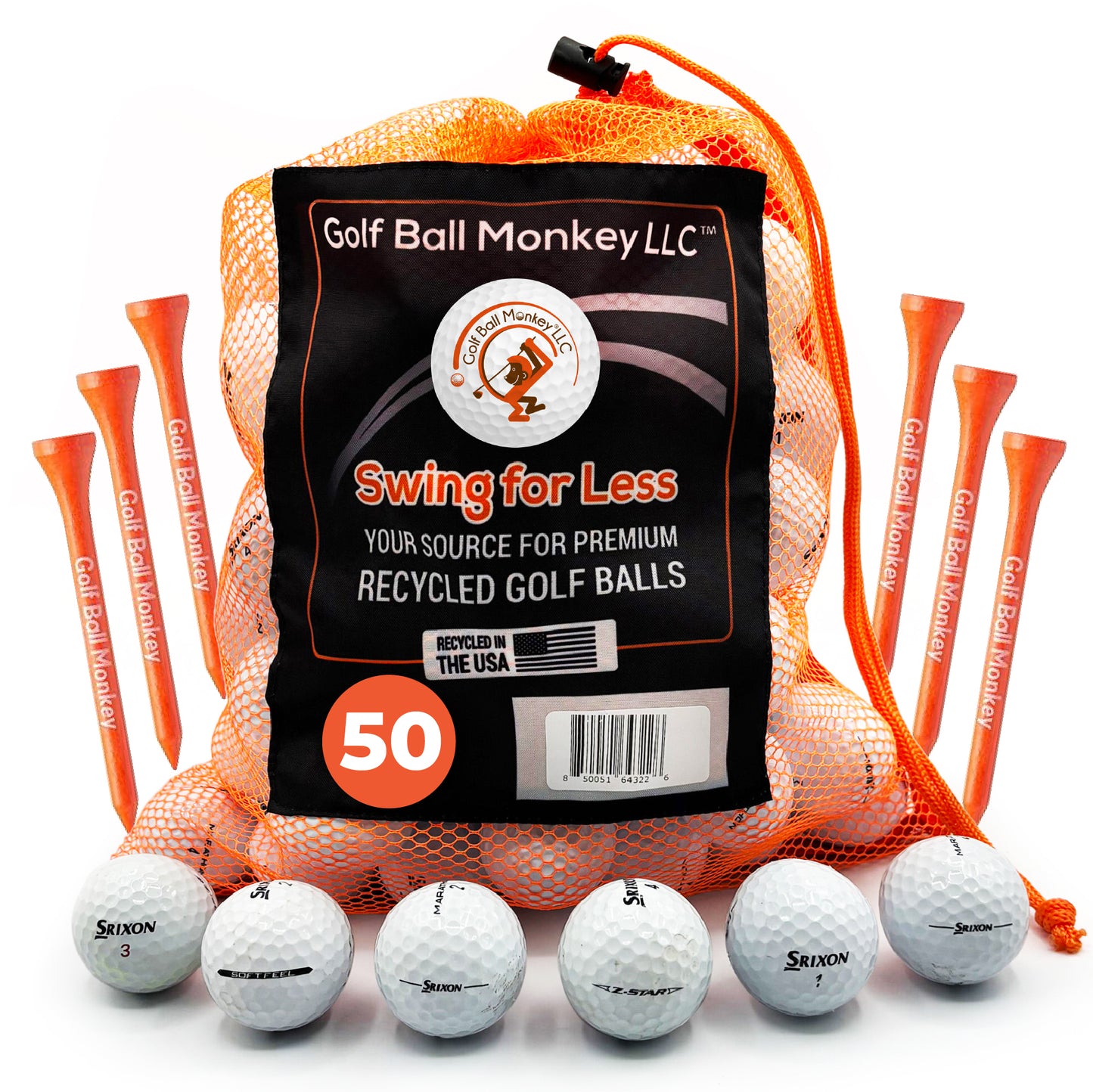 Golf Ball Monkey Cheap Recycled Golf Balls for Srixon Mix White - for Srixon Z Star, for Srixon Soft Feel, for Srixon Q Star & Marathon Golf Balls (100-4A/3A Condition) w/ 15 Tees and Mesh Bag