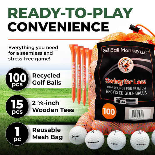 Golf Ball Monkey Cheap Recycled Golf Balls for Srixon Mix White - for Srixon Z Star, for Srixon Soft Feel, for Srixon Q Star & Marathon Golf Balls (100-4A/3A Condition) w/ 15 Tees and Mesh Bag